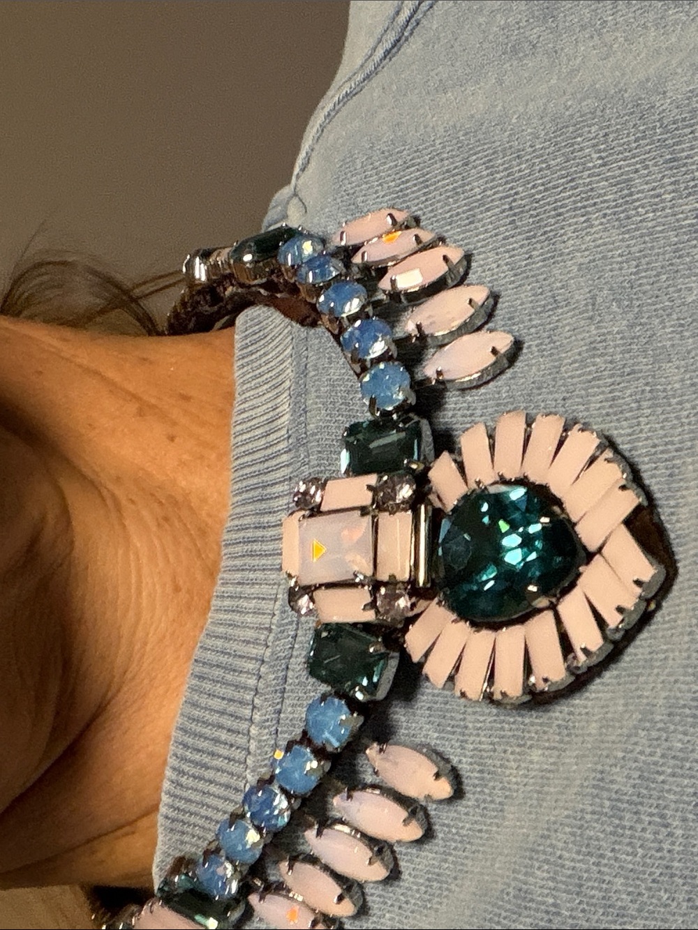 Pink and Teal Crystal Collar Necklace for Women